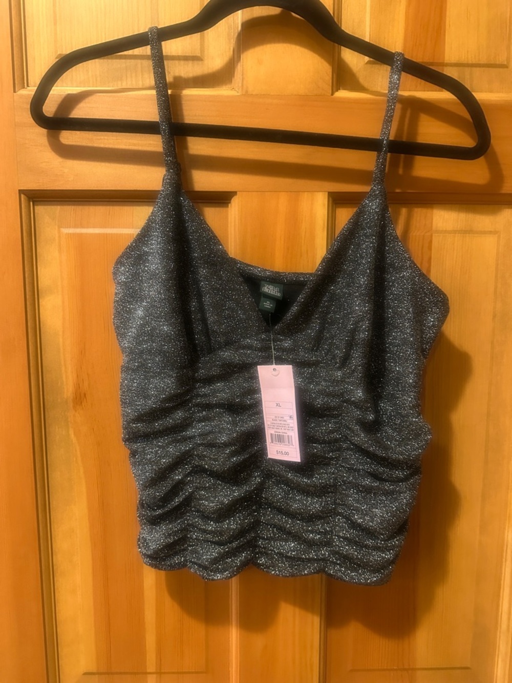 Tahari Black Metallic V-Neck Shimmer Top